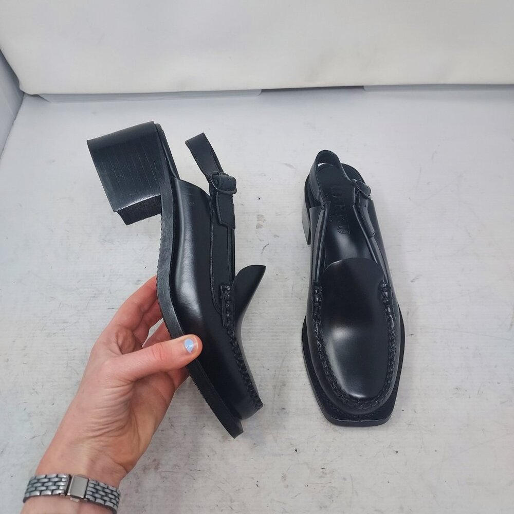 Black Leather Mules